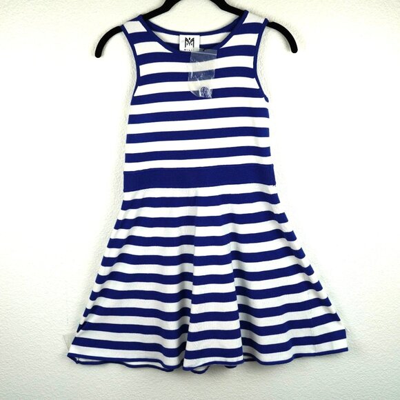 NWT Milly Minis Blue White Striped Fit & Flare Dress Girls 14 - Picture 1 of 9
